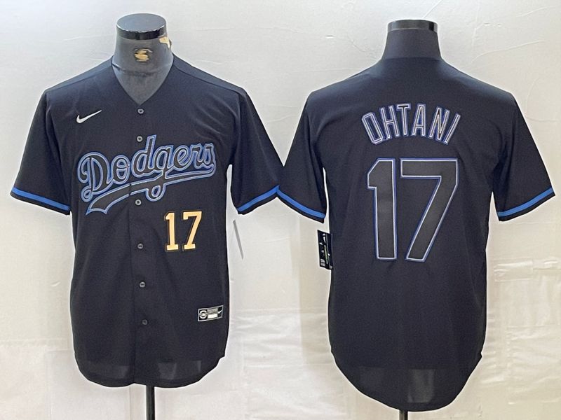 Men Los Angeles Dodgers 17 Ohtani Black Fashion Nike Game MLB Jersey style 12